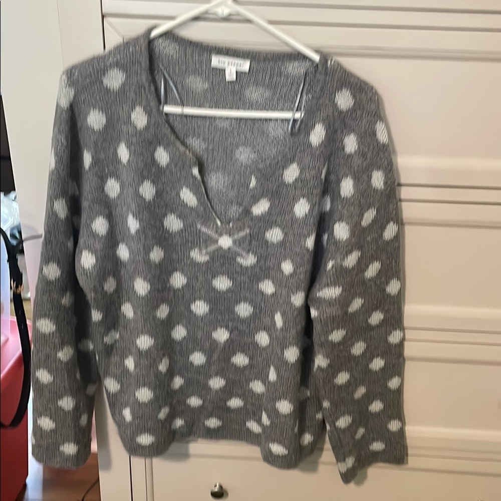 Blu Pepper Gray and White Polka Dot V-Neck Sweater